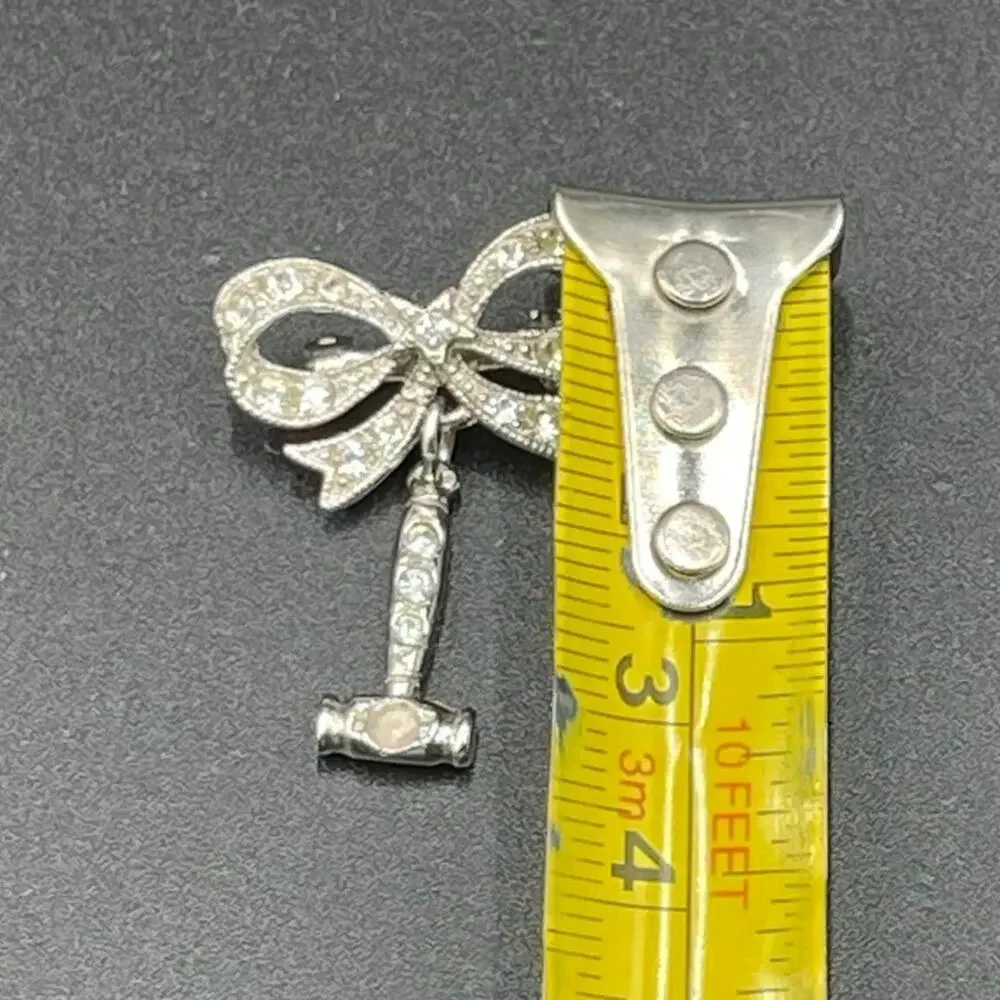 ORA Rhinestone Bow Shriners Scimitar Hammer Dangle Brooch 1.25